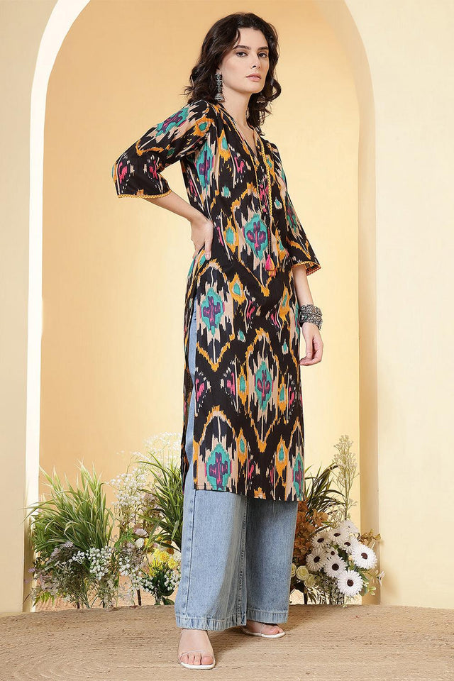 Black Printed Cotton Kurti (AM-HKS1244)