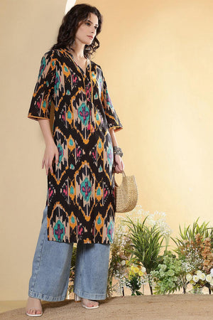 Black Printed Cotton Kurti (AM-HKS1244)