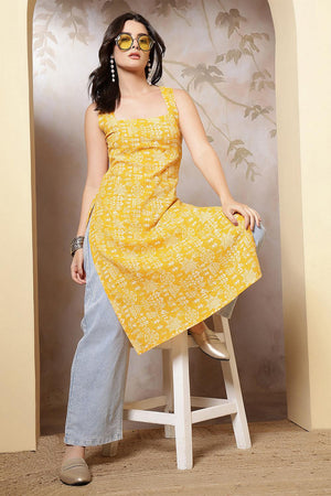 Yellow Printed Cotton Kurti (AM-HKS1252)
