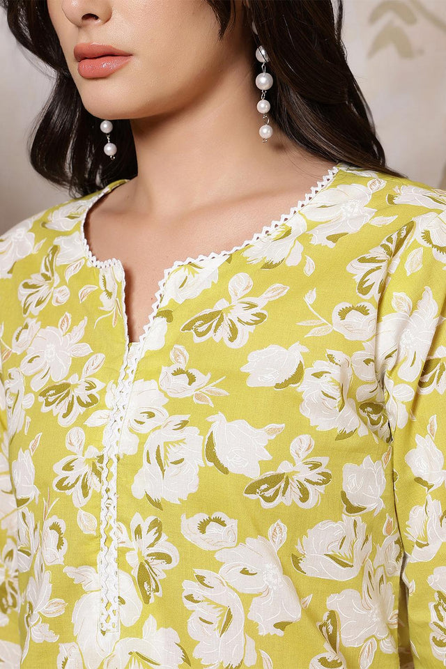 Green Printed Cotton Kurti (AM-HKS1253)