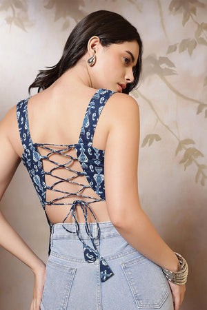 Blue Printed Cotton Top (AM-HKS1257)