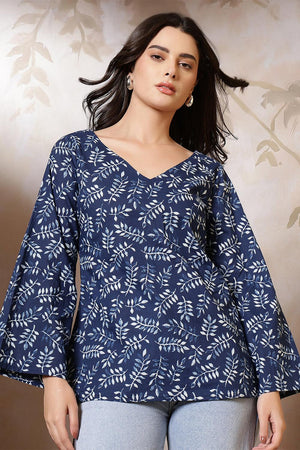 Blue Printed Cotton Tunic (AM-HKS1259)