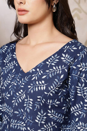 Blue Printed Cotton Tunic (AM-HKS1259)