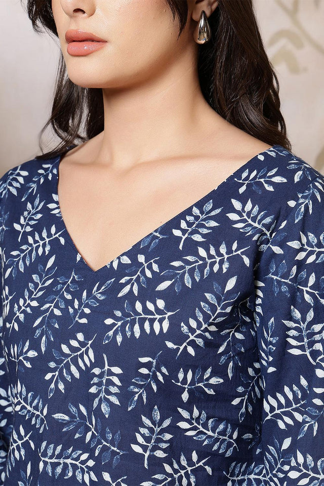 Blue Printed Cotton Tunic (AM-HKS1259)