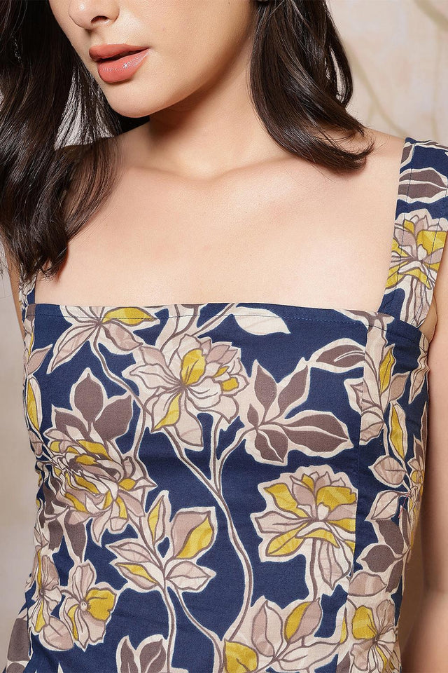 Blue Printed Cotton Top (AM-HKS1260)