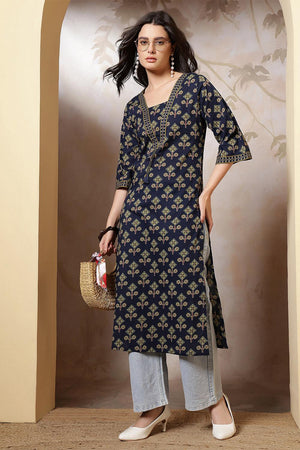 Blue Printed Cotton Kurti (AM-HKS1261)
