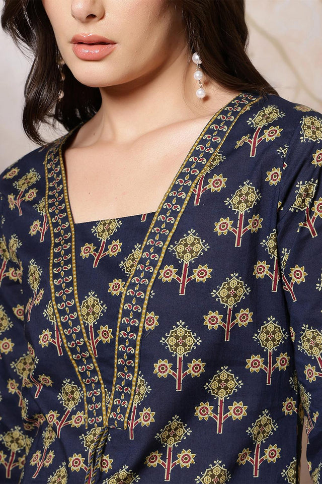 Blue Printed Cotton Kurti (AM-HKS1261)