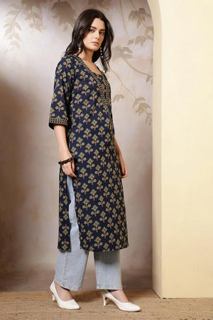 Blue Printed Cotton Kurti (AM-HKS1261)