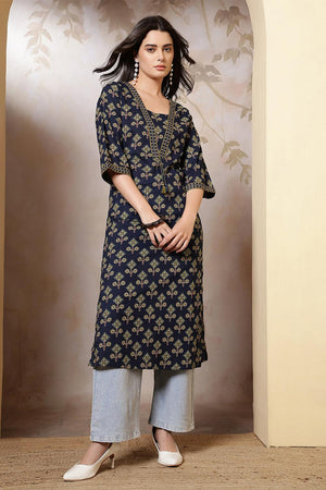 Blue Printed Cotton Kurti (AM-HKS1261)