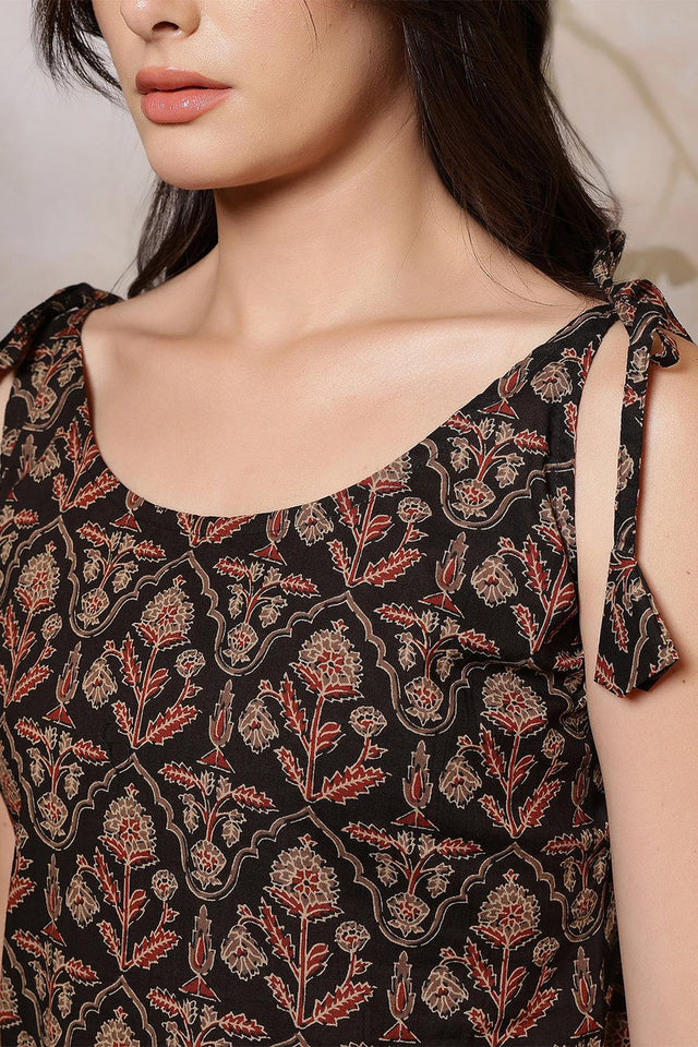 Black Printed Cotton Top (AM-HKS1262)