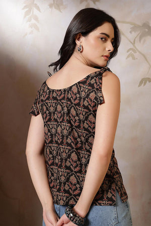 Black Printed Cotton Top (AM-HKS1262)