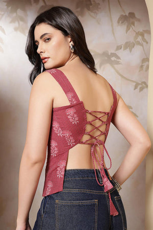 Mauve Printed Cotton Top (AM-HKS1265)