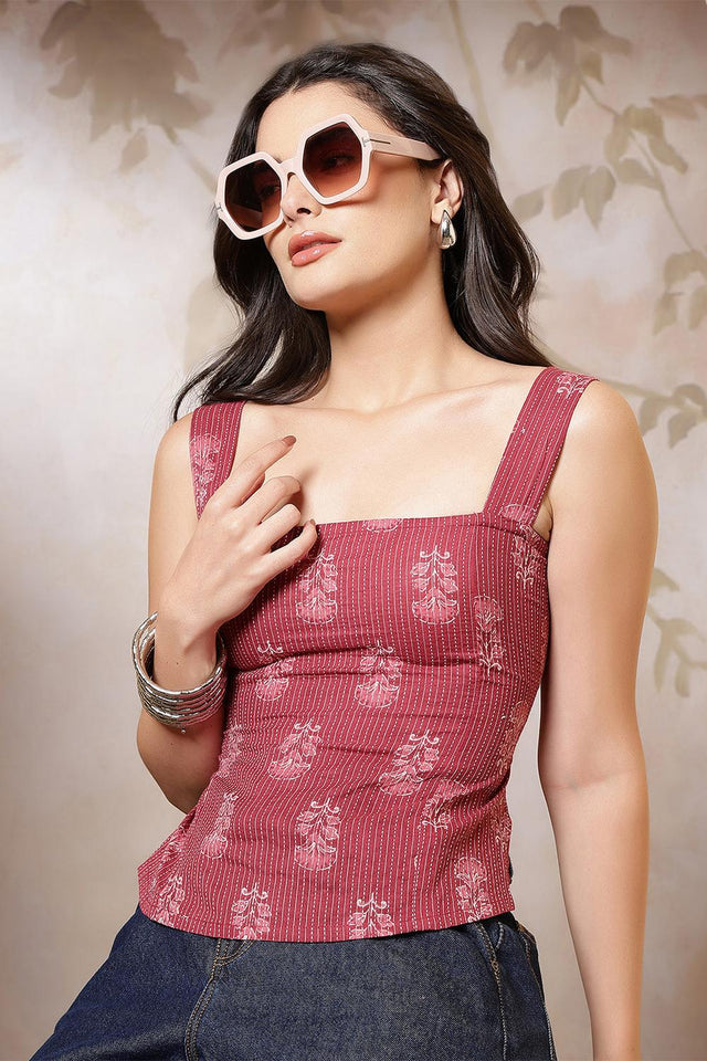 Mauve Printed Cotton Top (AM-HKS1265)
