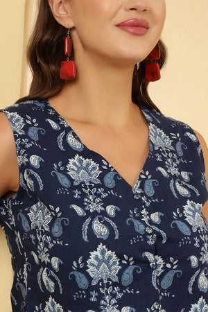 Blue Printed Cotton Top (AM-HKS1268)