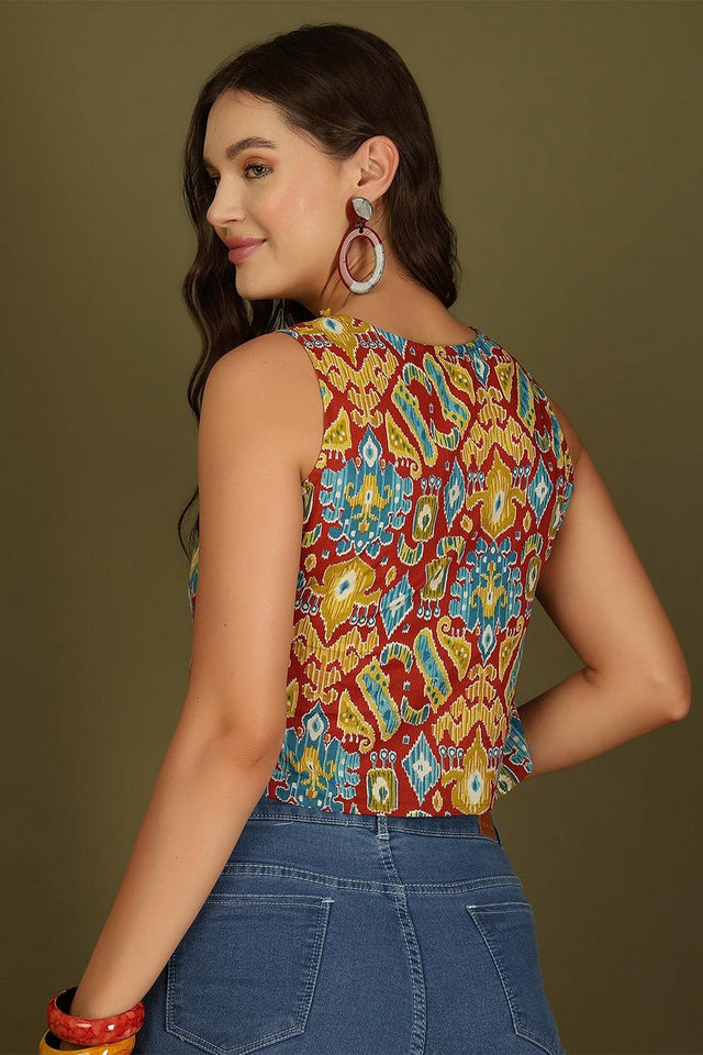 Multi Color Printed Cotton Top (AM-HKS1274)