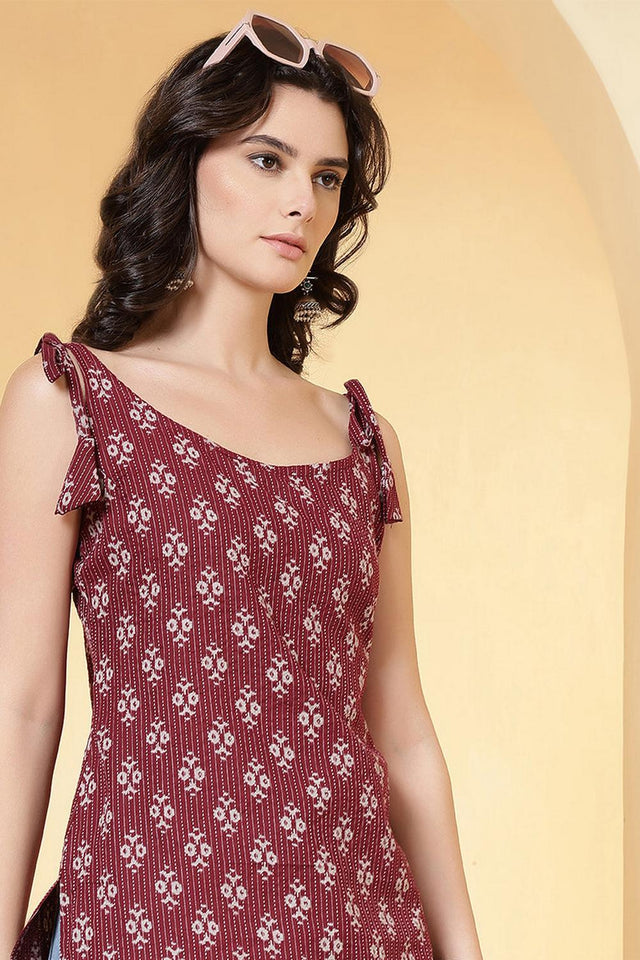 Maroon Printed Cotton Kurti (AM-HKS1284)