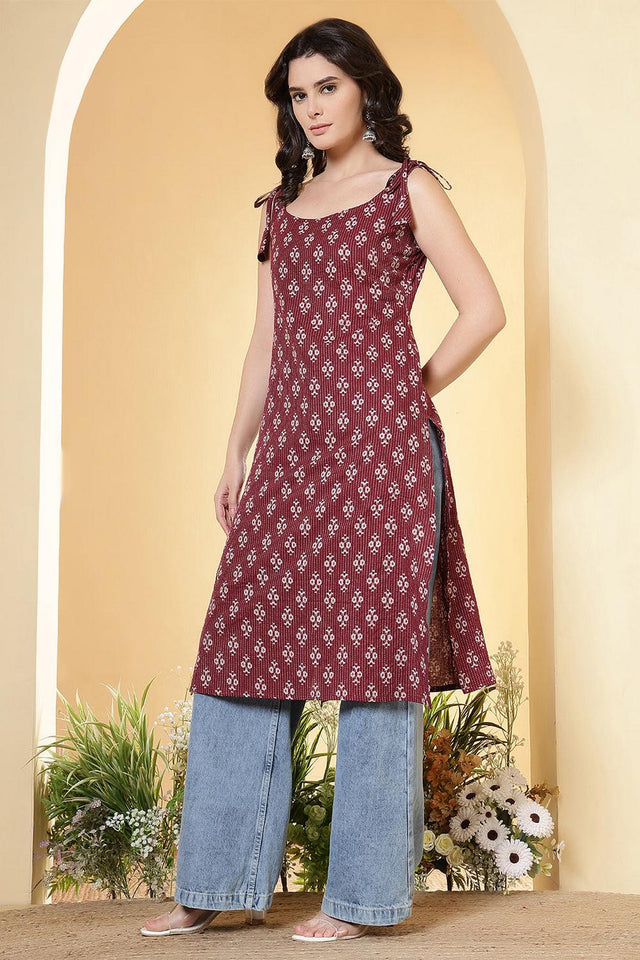 Maroon Printed Cotton Kurti (AM-HKS1284)