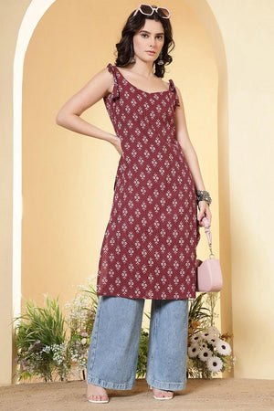 Maroon Printed Cotton Kurti (AM-HKS1284)