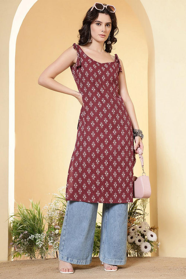 Maroon Printed Cotton Kurti (AM-HKS1284)
