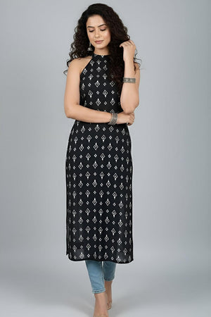 Black Printed Cotton Kurti (AM-HKS1288)