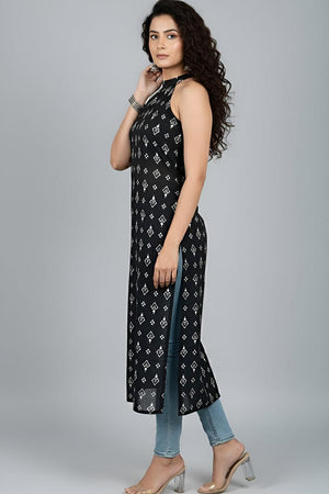 Black Printed Cotton Kurti (AM-HKS1288)