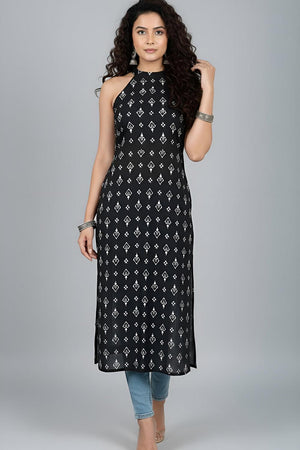 Black Printed Cotton Kurti (AM-HKS1288)