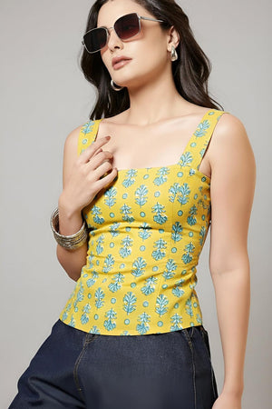Green Printed Cotton Top (AM-HKS1290)