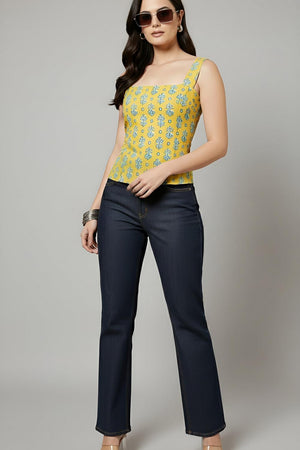 Green Printed Cotton Top (AM-HKS1290)