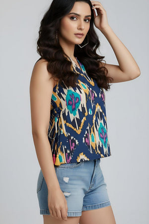 Multi Color Printed Cotton Top (AM-HKS1292)