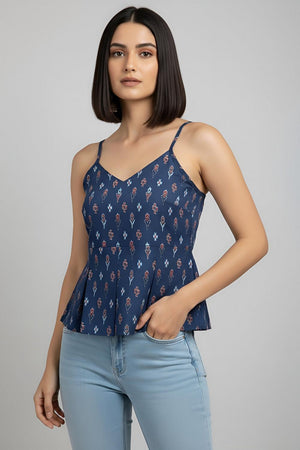 Blue Printed Cotton Top (AM-HKS1295)