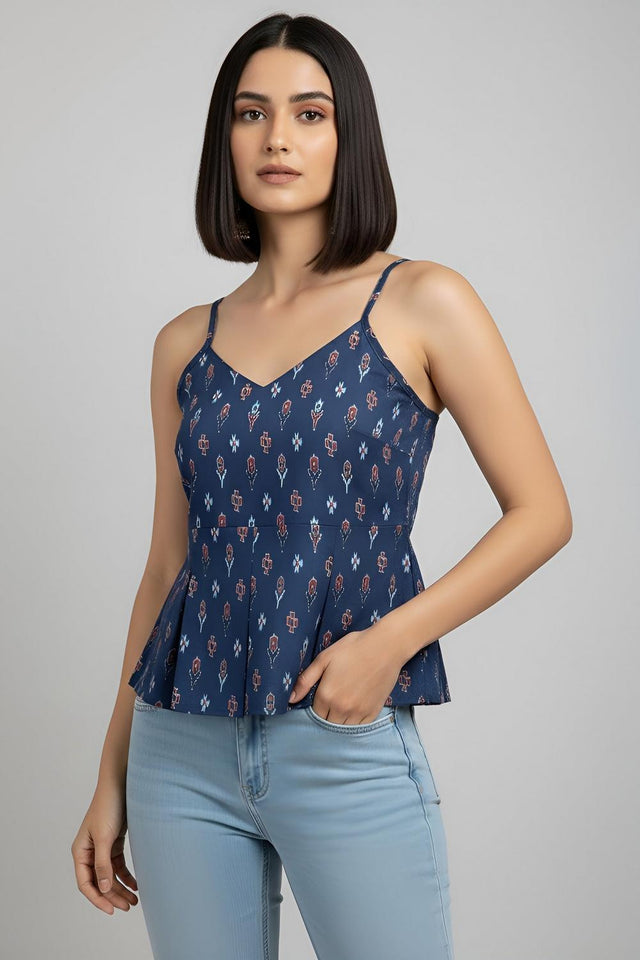 Blue Printed Cotton Top (AM-HKS1295)