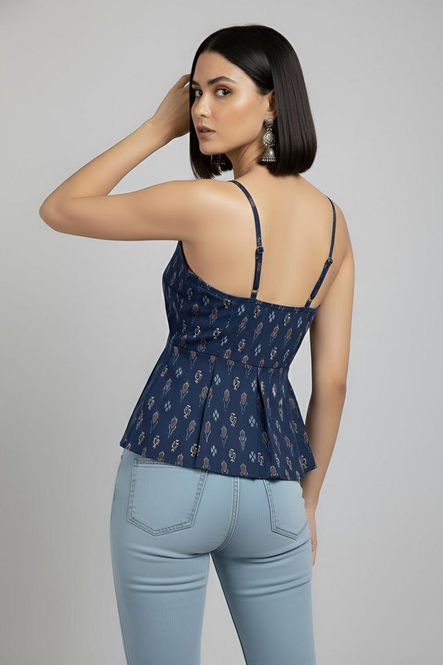 Blue Printed Cotton Top (AM-HKS1295)