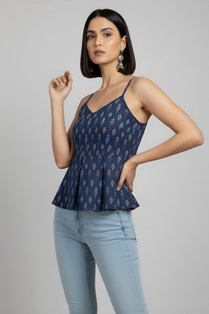 Blue Printed Cotton Top (AM-HKS1295)
