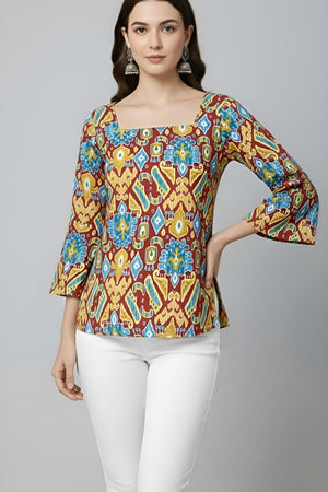 Multi Color Printed Cotton Tunic (AM-HKS1298)