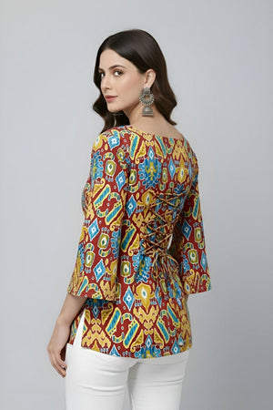 Multi Color Printed Cotton Tunic (AM-HKS1298)