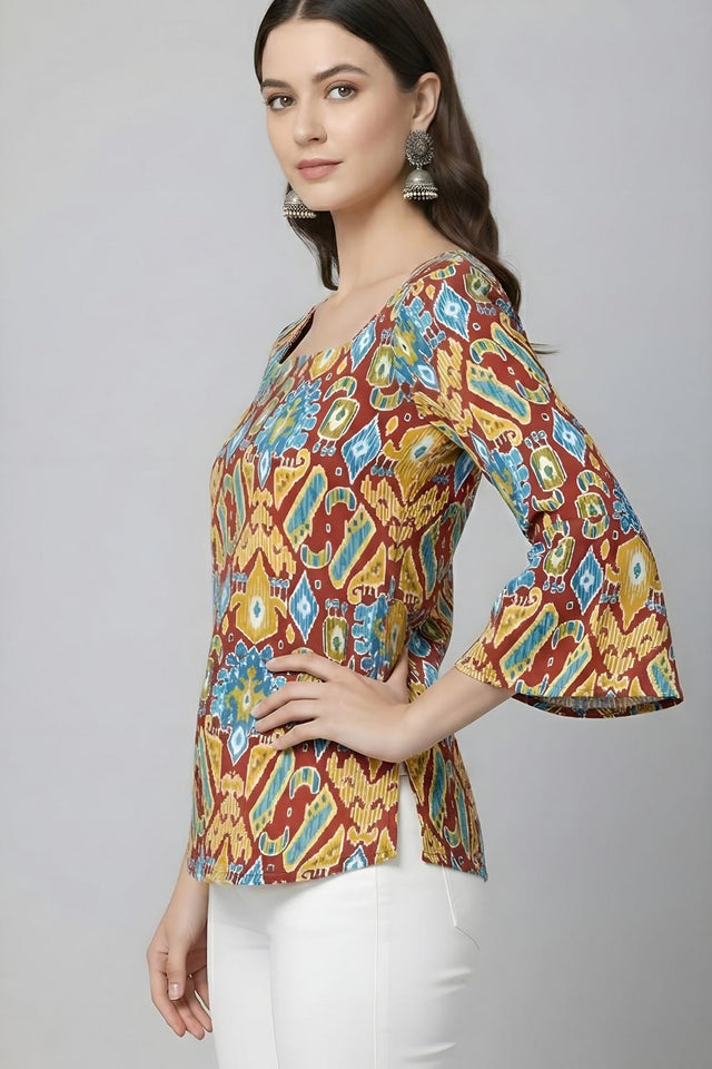 Multi Color Printed Cotton Tunic (AM-HKS1298)