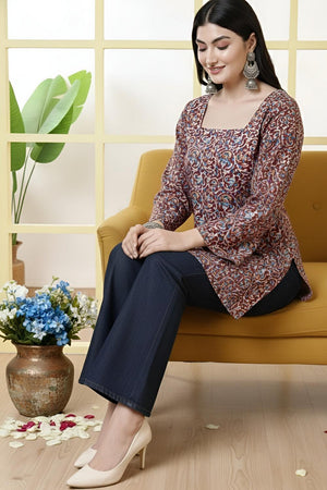 Maroon Printed Cotton Tunic (AM-HKS1299)