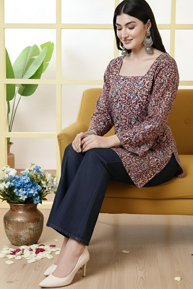 Maroon Printed Cotton Tunic (AM-HKS1299)