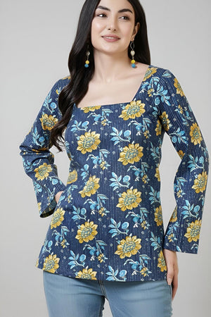 Blue Printed Cotton Tunic (AM-HKS1300)