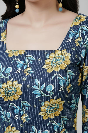 Blue Printed Cotton Tunic (AM-HKS1300)