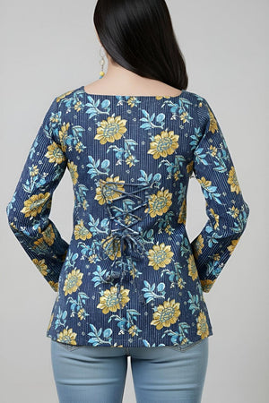 Blue Printed Cotton Tunic (AM-HKS1300)