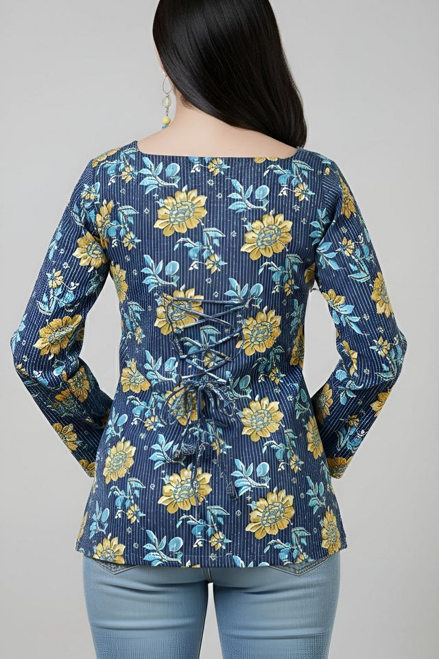 Blue Printed Cotton Tunic (AM-HKS1300)