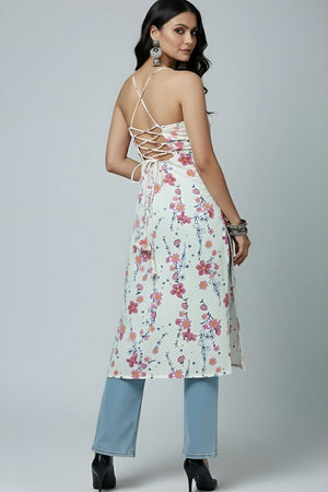 White Printed Cotton Kurti (AM-HKS1301)