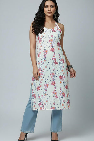 White Printed Cotton Kurti (AM-HKS1301)