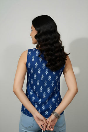 Blue Printed Cotton Top (AM-HKS1305)
