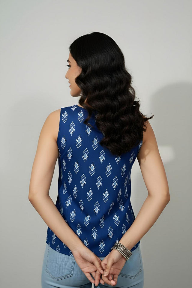 Blue Printed Cotton Top (AM-HKS1305)