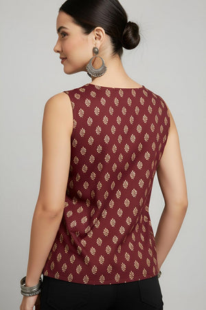 Maroon Printed Cotton Top (AM-HKS1306)