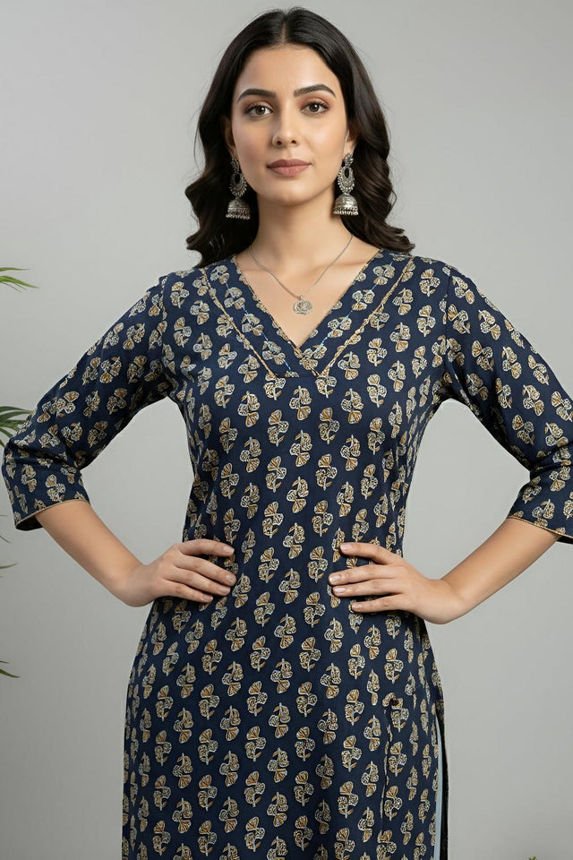 Blue Printed Cotton Kurti (AM-HKS1310)