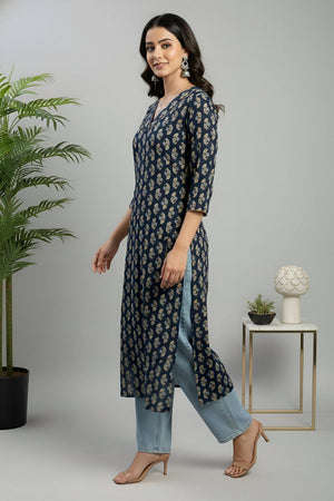 Blue Printed Cotton Kurti (AM-HKS1310)