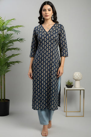 Blue Printed Cotton Kurti (AM-HKS1310)